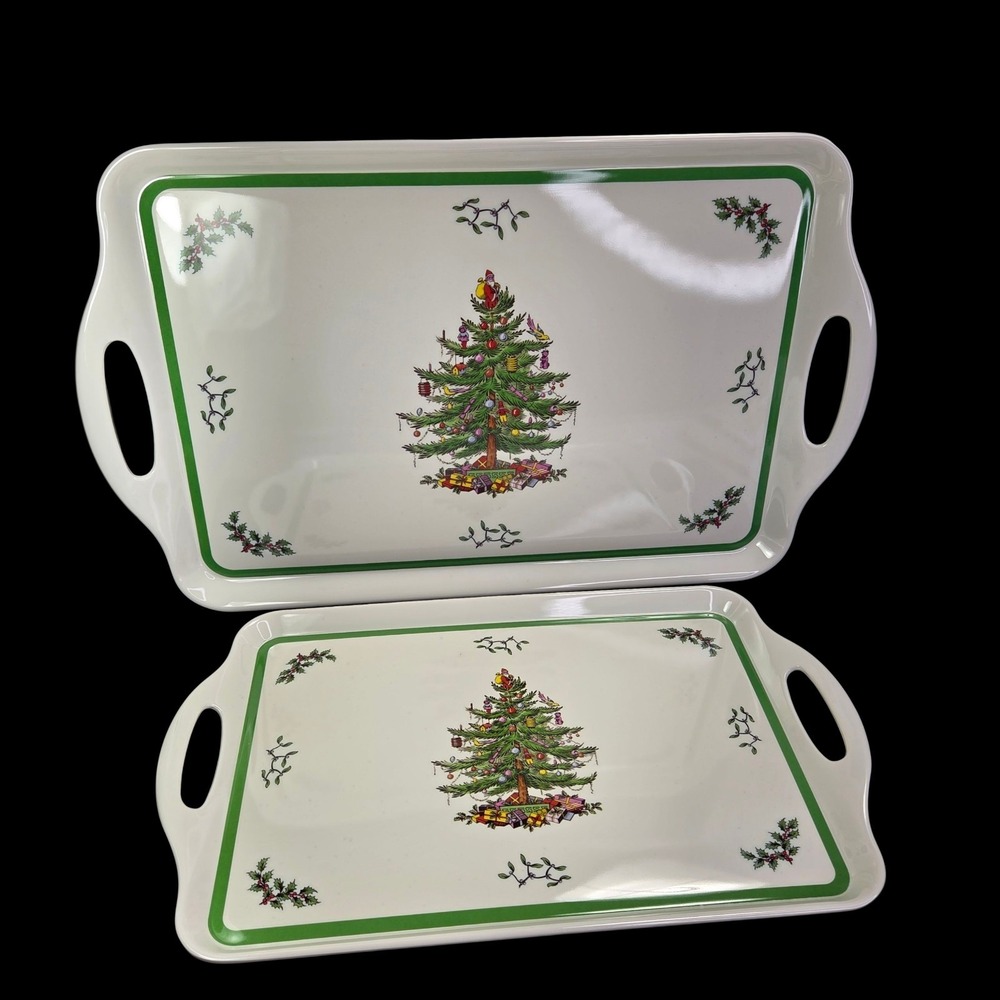 Christmas Serving Trays Spode Melamine Pimpernel Set of 2 Rectangle‎ Handles New